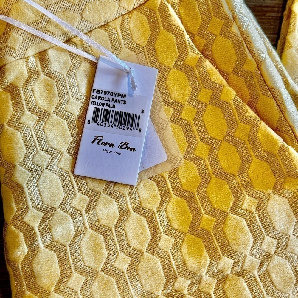 Floral Jacquard Yellow Women's Pants - Picture 7 of 9